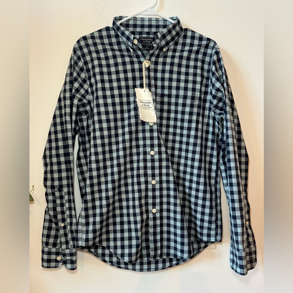 Abercrombie & Fitch Mens blue cotton check long-sleeve button-down NWT Med